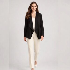 Chaus New York Black Draped Open Front Cardigan Jacket XL Stretch